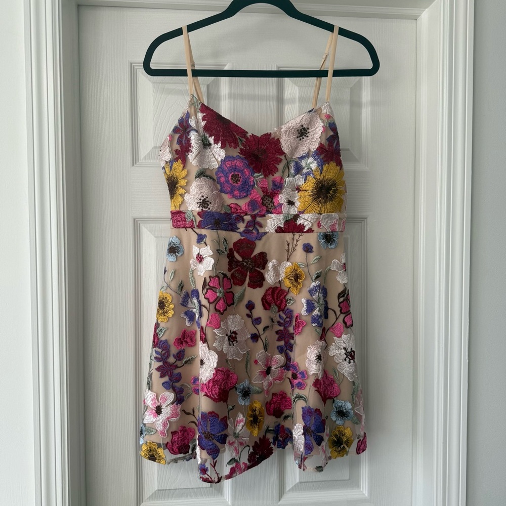 Lulu's Floral Embroidered Mini Dress - Multicolor